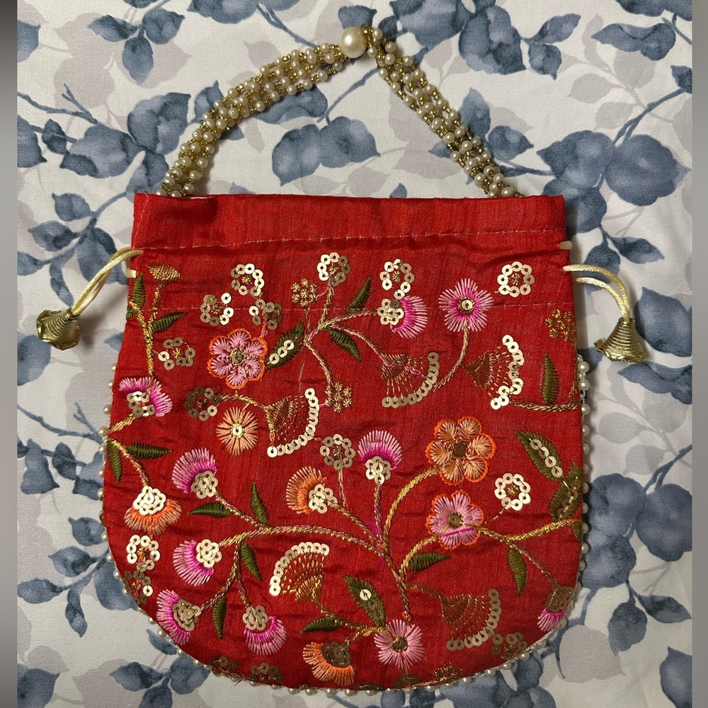 Embroidered Red Floral Women's Bag From India